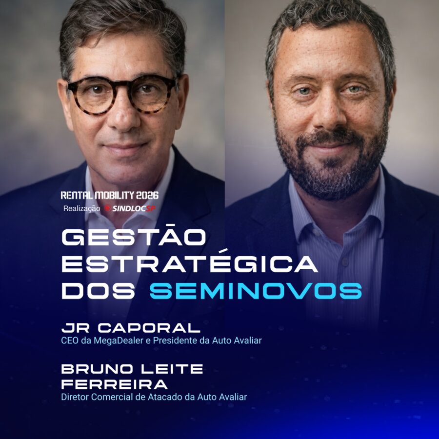 Gestão estratégica dos seminovos — JR Caporal, CEO da MegaDealer e presidente da Auto Avaliar, e Bruno Leite Ferreira, diretor comercial de atacado da Auto Avaliar